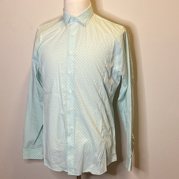 Express Slim Fit Casual Button Down Shirt in Green Pattern Print (sz L/G) - Picture 2 of 8